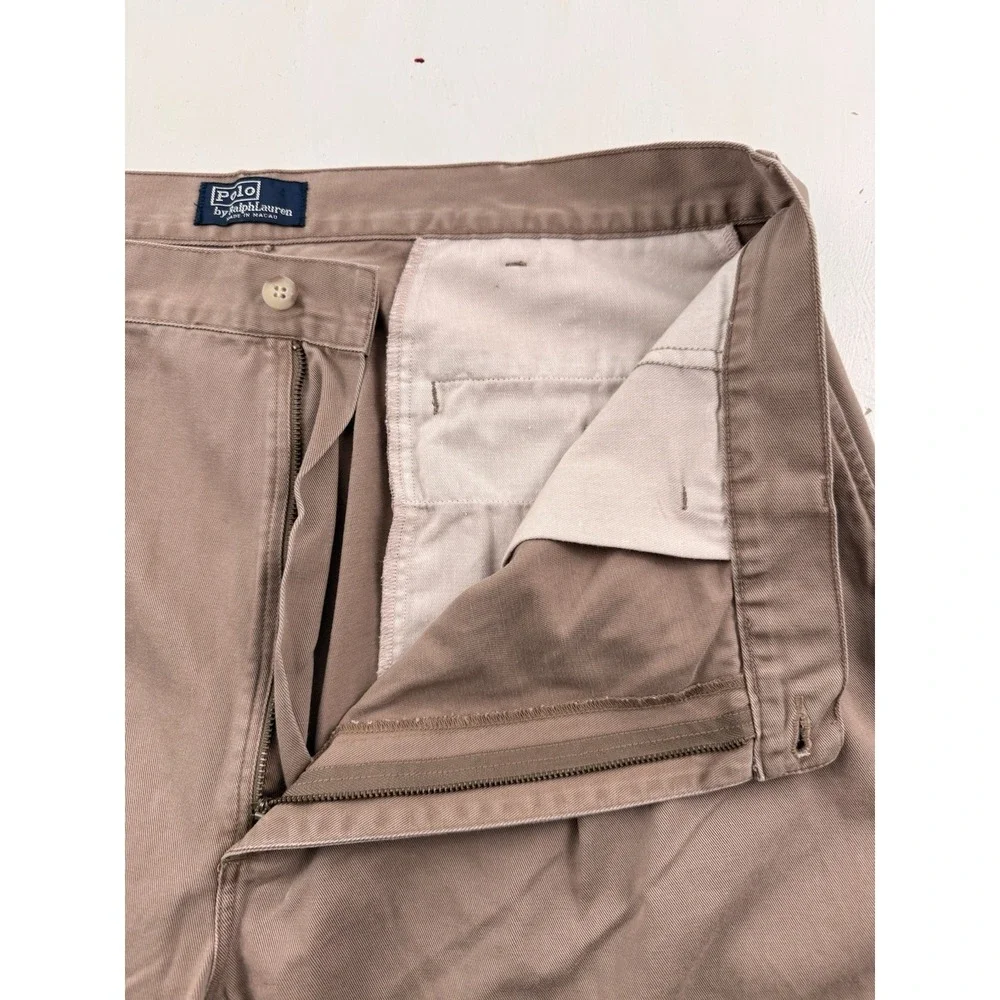 VTG Polo Ralph Lauren Pleated‎ Chino Pants Mens Fits 36x34 Brown Cotton relaxed